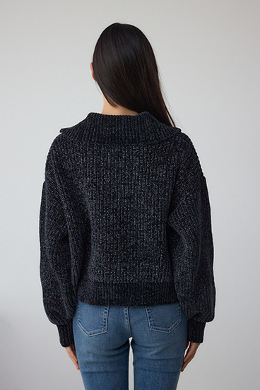 ラメベロアハーフZIPニットトップス 詳細画像