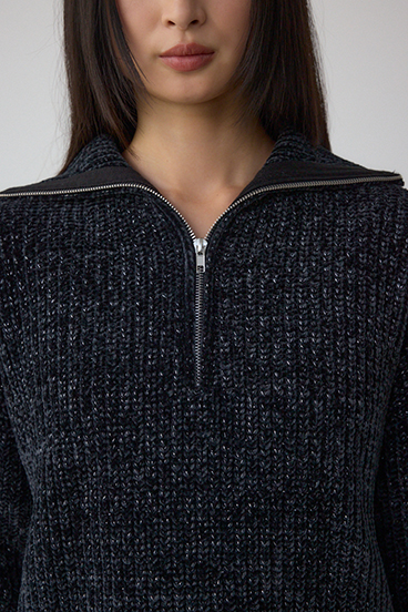 ラメベロアハーフZIPニットトップス 詳細画像
