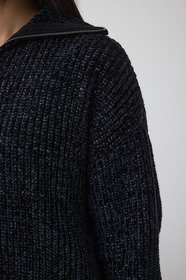 ラメベロアハーフZIPニットトップス 詳細画像