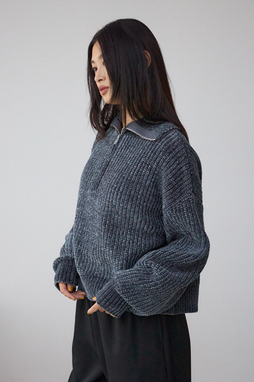 ラメベロアハーフZIPニットトップス 詳細画像