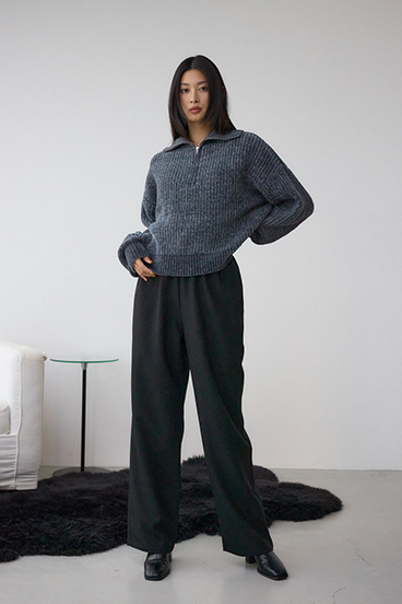 ラメベロアハーフZIPニットトップス 詳細画像