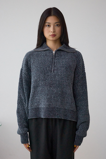 ラメベロアハーフZIPニットトップス 詳細画像