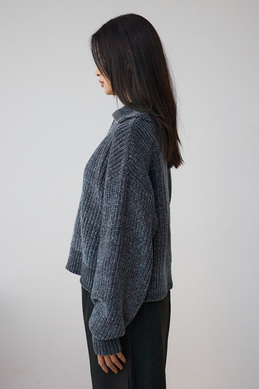 ラメベロアハーフZIPニットトップス 詳細画像