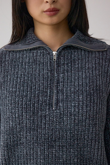 ラメベロアハーフZIPニットトップス 詳細画像