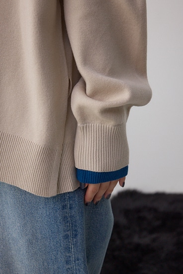 格上げ ダブルネックデザインニットトップス 詳細画像