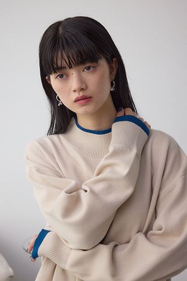 格上げ ダブルネックデザインニットトップス 詳細画像