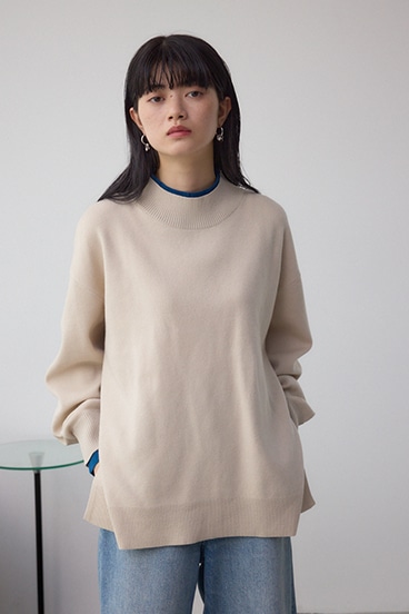 格上げ ダブルネックデザインニットトップス 詳細画像