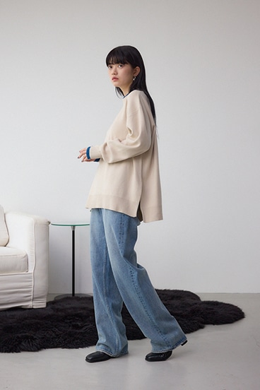格上げ ダブルネックデザインニットトップス 詳細画像