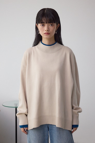 格上げ ダブルネックデザインニットトップス 詳細画像