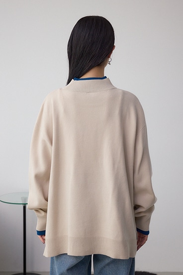 格上げ ダブルネックデザインニットトップス 詳細画像