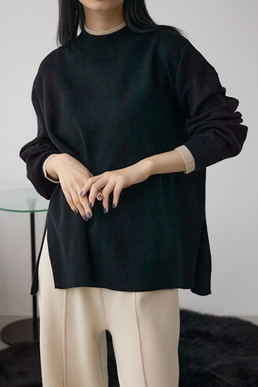 格上げ ダブルネックデザインニットトップス