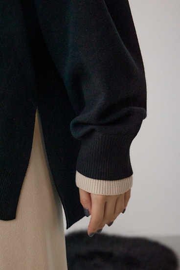 格上げ ダブルネックデザインニットトップス 詳細画像