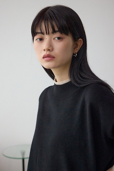 格上げ ダブルネックデザインニットトップス 詳細画像