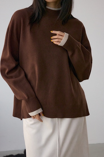 格上げ ダブルネックデザインニットトップス