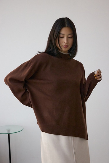 格上げ ダブルネックデザインニットトップス 詳細画像