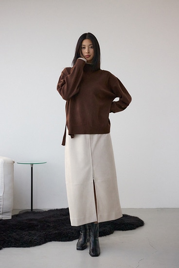 格上げ ダブルネックデザインニットトップス 詳細画像