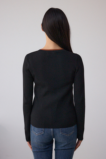 格上げ ヘンリーネックデザインニットトップス 詳細画像