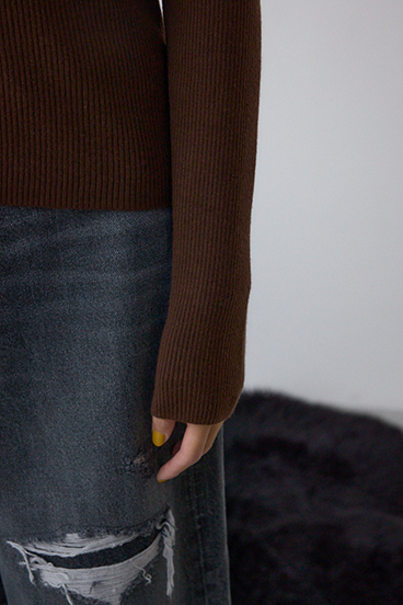 格上げ ヘンリーネックデザインニットトップス 詳細画像