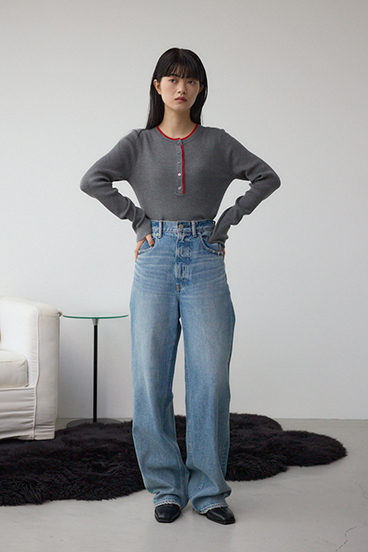 格上げ ヘンリーネックデザインニットトップス 詳細画像