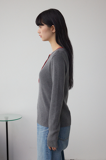 格上げ ヘンリーネックデザインニットトップス 詳細画像