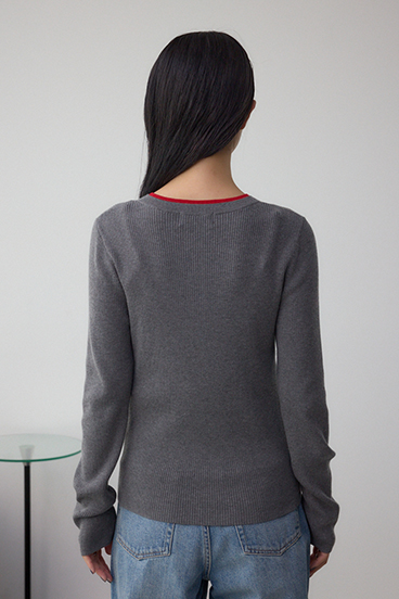 格上げ ヘンリーネックデザインニットトップス 詳細画像