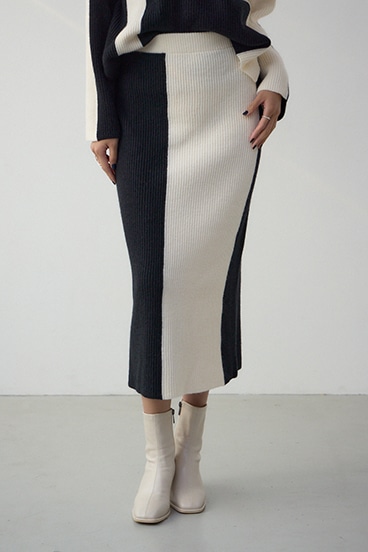 バイカラーIラインニットスカート