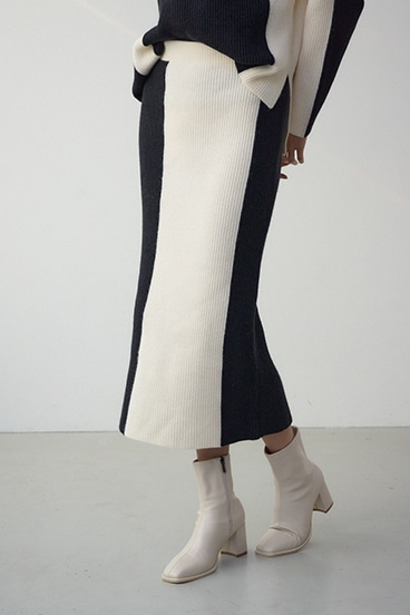 バイカラーIラインニットスカート