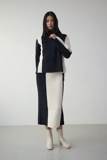 バイカラーIラインニットスカート 詳細画像