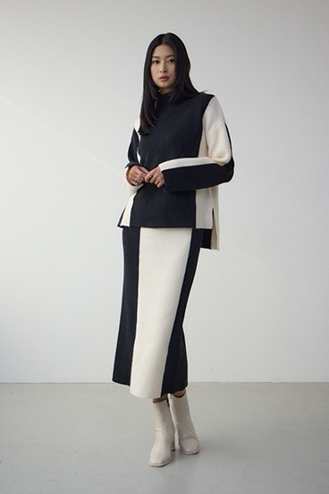 バイカラーIラインニットスカート 詳細画像