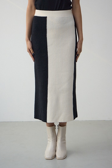 バイカラーIラインニットスカート 詳細画像