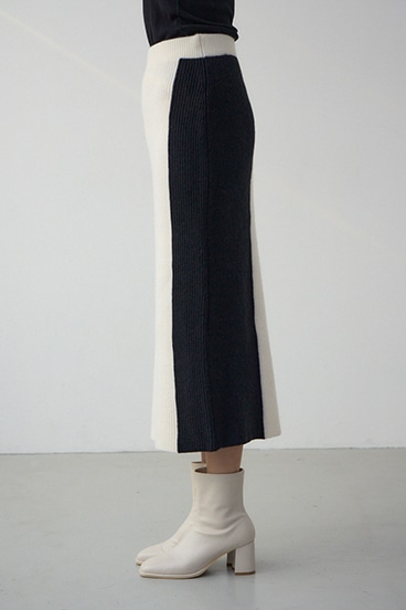 バイカラーIラインニットスカート 詳細画像