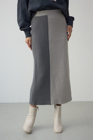 バイカラーIラインニットスカート