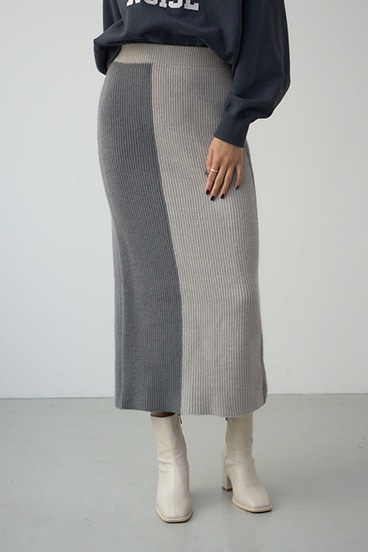 バイカラーIラインニットスカート