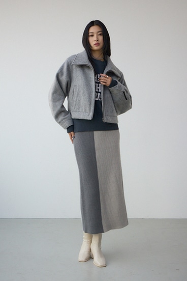 バイカラーIラインニットスカート 詳細画像