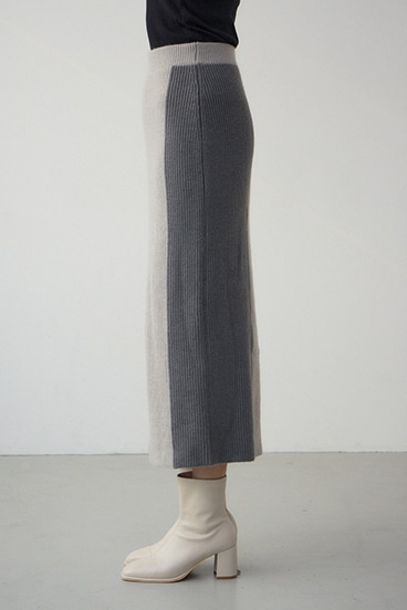 バイカラーIラインニットスカート 詳細画像