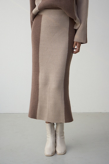 バイカラーIラインニットスカート
