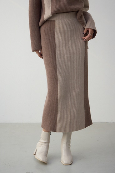 バイカラーIラインニットスカート