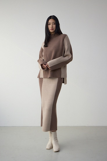 バイカラーIラインニットスカート 詳細画像