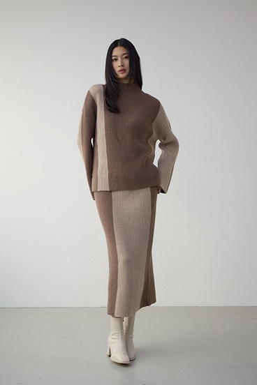 バイカラーIラインニットスカート 詳細画像