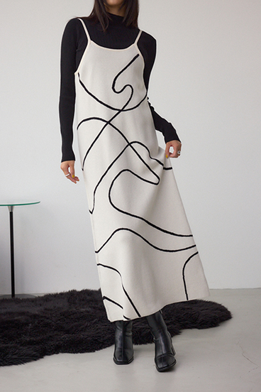 【セットアイテム】ライン柄ニットキャミワンピセット