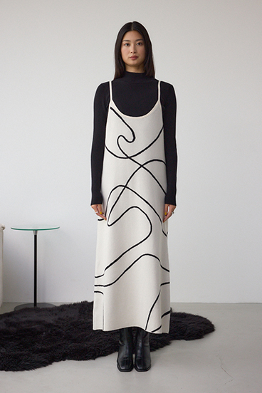 【セットアイテム】ライン柄ニットキャミワンピセット 詳細画像