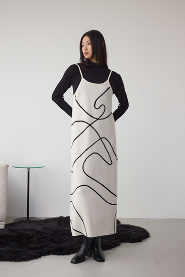 【セットアイテム】ライン柄ニットキャミワンピセット 詳細画像