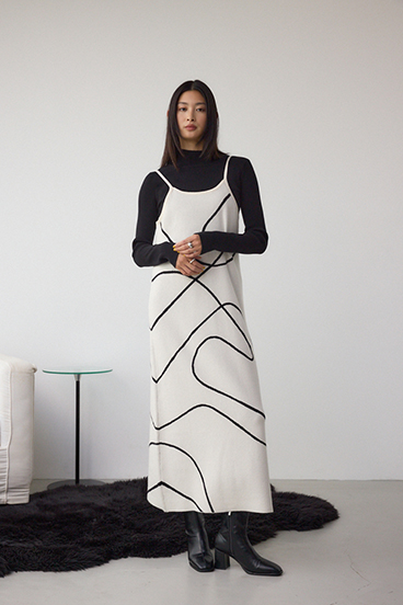 【セットアイテム】ライン柄ニットキャミワンピセット 詳細画像