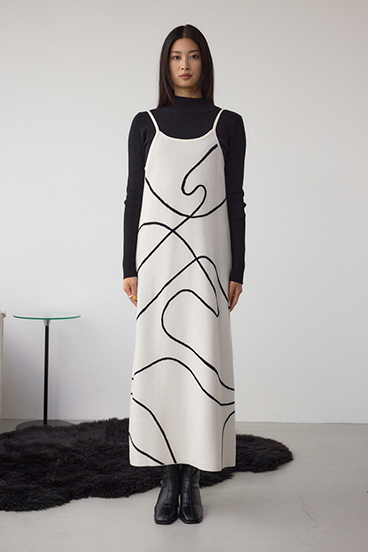 【セットアイテム】ライン柄ニットキャミワンピセット 詳細画像