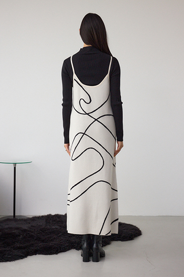 【セットアイテム】ライン柄ニットキャミワンピセット 詳細画像