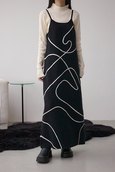 【セットアイテム】ライン柄ニットキャミワンピセット