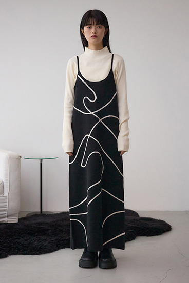 【セットアイテム】ライン柄ニットキャミワンピセット 詳細画像