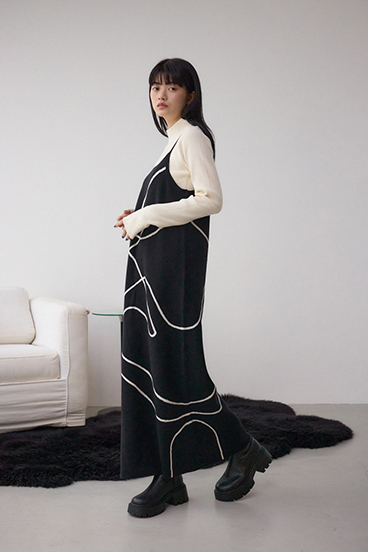 【セットアイテム】ライン柄ニットキャミワンピセット 詳細画像