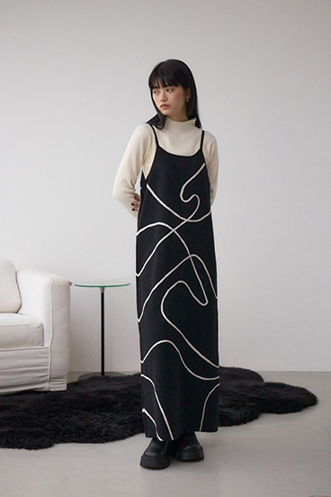 【セットアイテム】ライン柄ニットキャミワンピセット 詳細画像