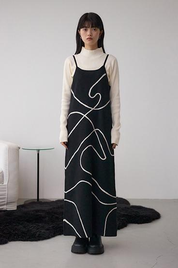 【セットアイテム】ライン柄ニットキャミワンピセット 詳細画像